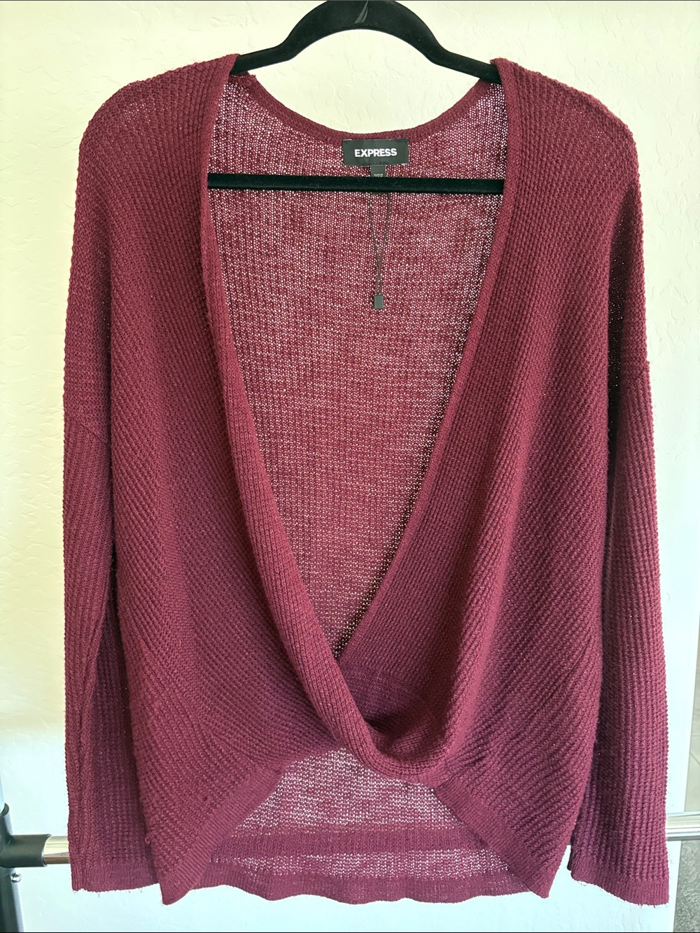 Express Women's Draped Deep V Knit Sweater - Burgundy